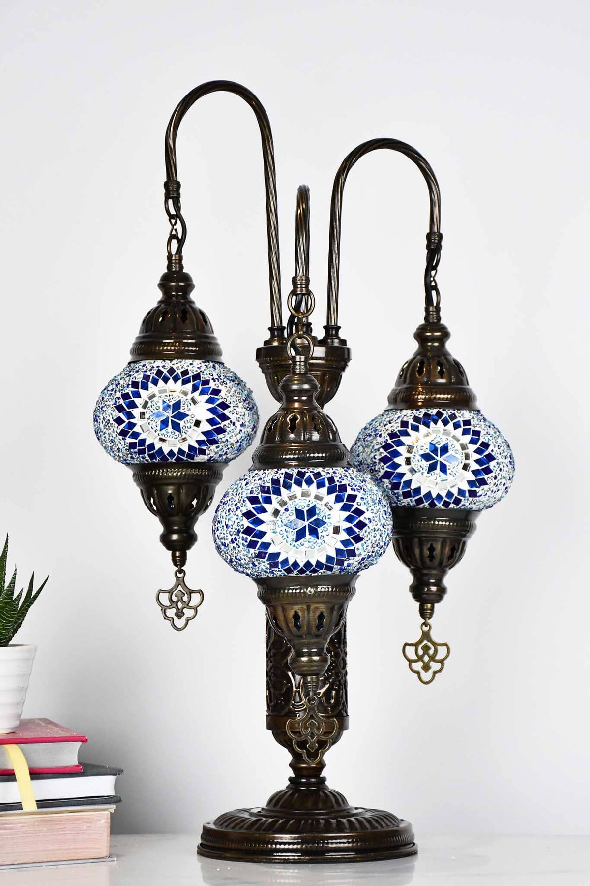 Turkish Mosaic Table Lamp Triple Medium Blue Star Circle Lighting Sydney Grand Bazaar 