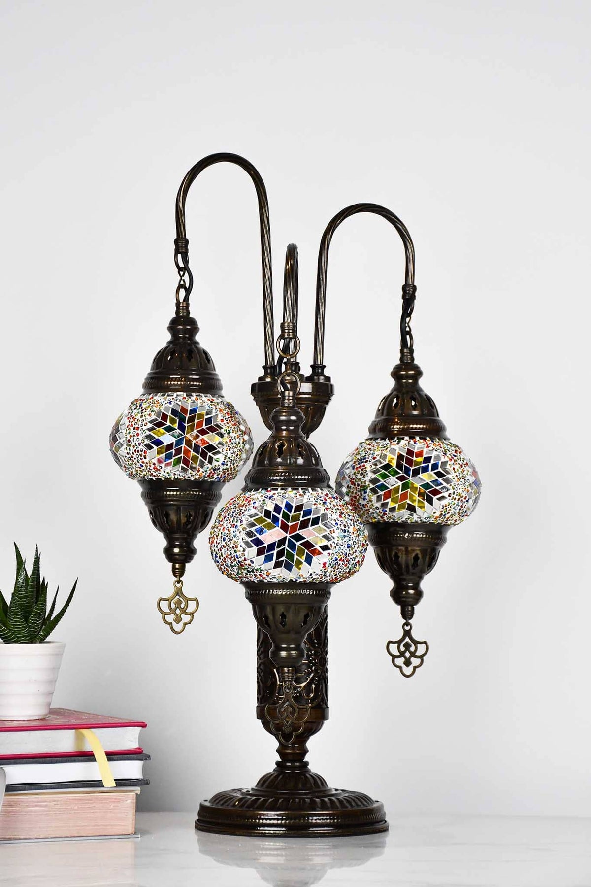 Turkish Mosaic Table Lamp Triple Medium Colourful Beads Star Lighting Sydney Grand Bazaar 