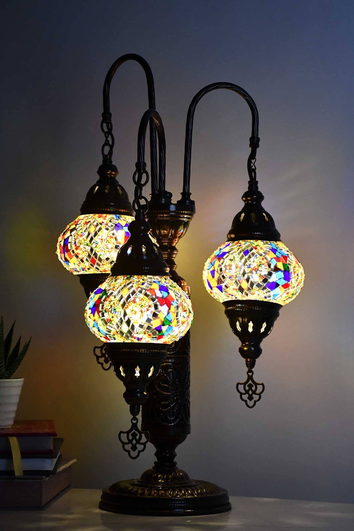 Turkish Mosaic Table Lamp Triple Medium Colourful Diamond Lighting Sydney Grand Bazaar 