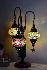 Turkish Mosaic Table Lamp Triple Medium Colourful Kilim Mixed Lighting Sydney Grand Bazaar 