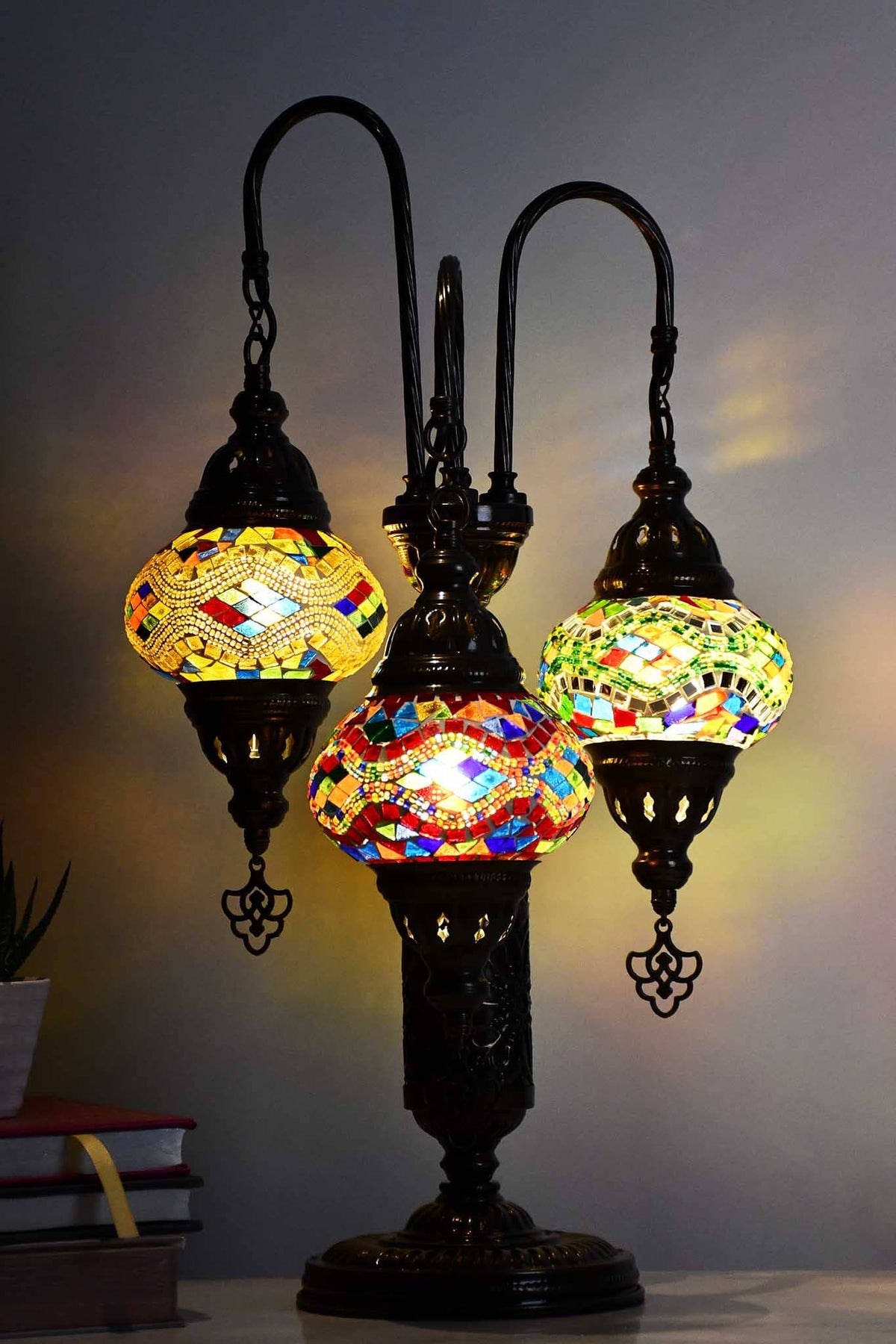 Turkish Mosaic Table Lamp Triple Medium Colourful Kilim Mixed Lighting Sydney Grand Bazaar 