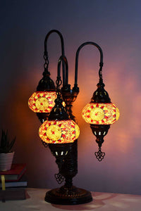 Turkish Mosaic Table Lamp Triple Medium Orange Round Star Lighting Sydney Grand Bazaar 