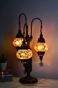 Turkish Mosaic Table Lamp Triple Medium Orange Star Mixed Lighting Sydney Grand Bazaar 