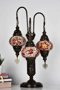 Turkish Mosaic Table Lamp Triple Medium Orange Star Mixed Lighting Sydney Grand Bazaar 