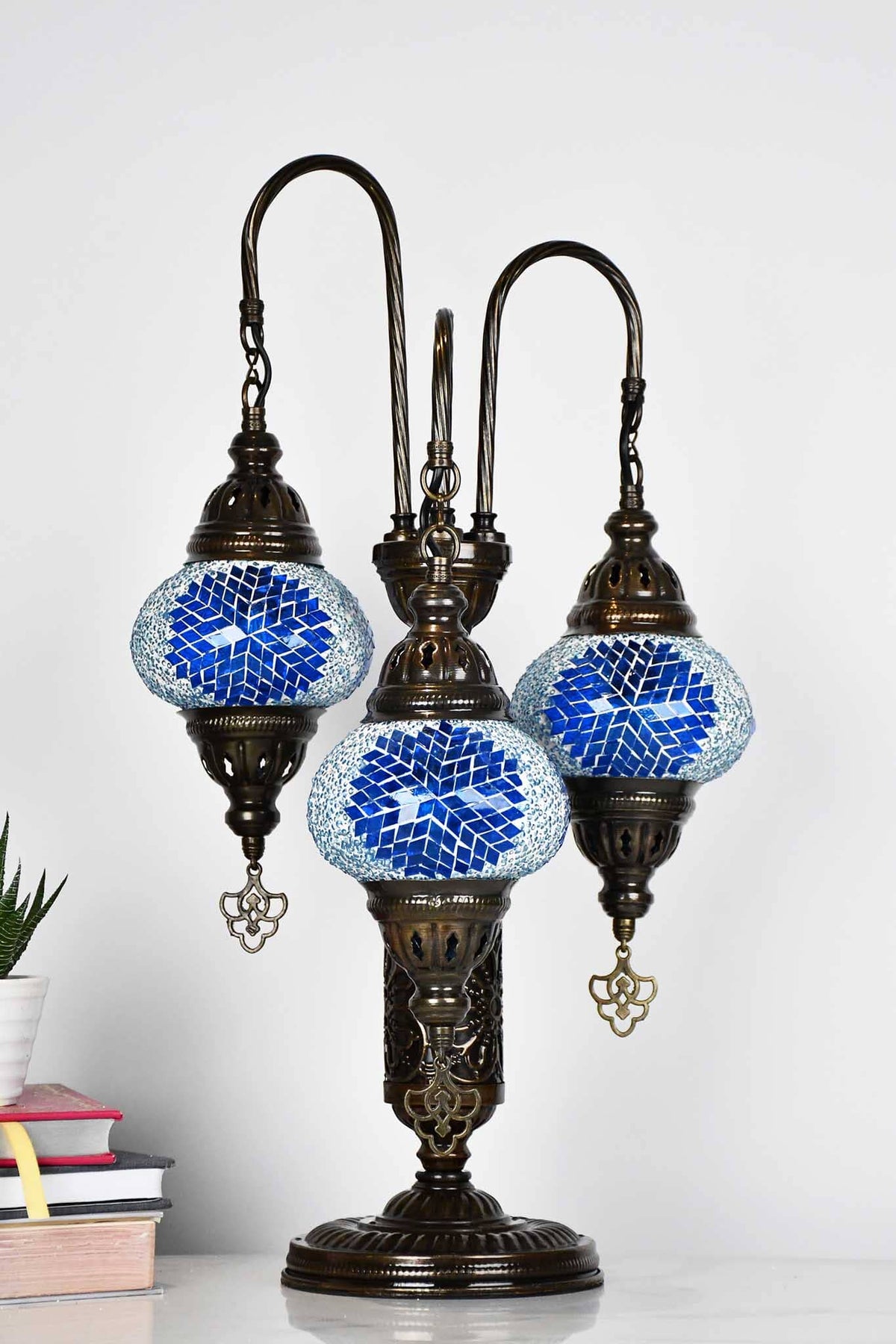 Turkish Mosaic Table Lamp Triple Medium Turquoise Star Beads Lighting Sydney Grand Bazaar 