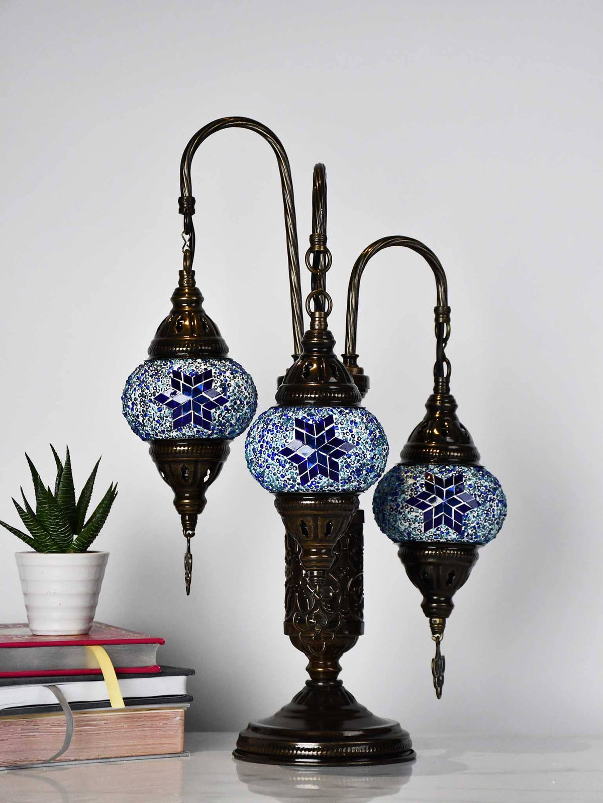 Turkish Mosaic Table Lamp Triple X Small Blue Star Beads Lighting Sydney Grand Bazaar 