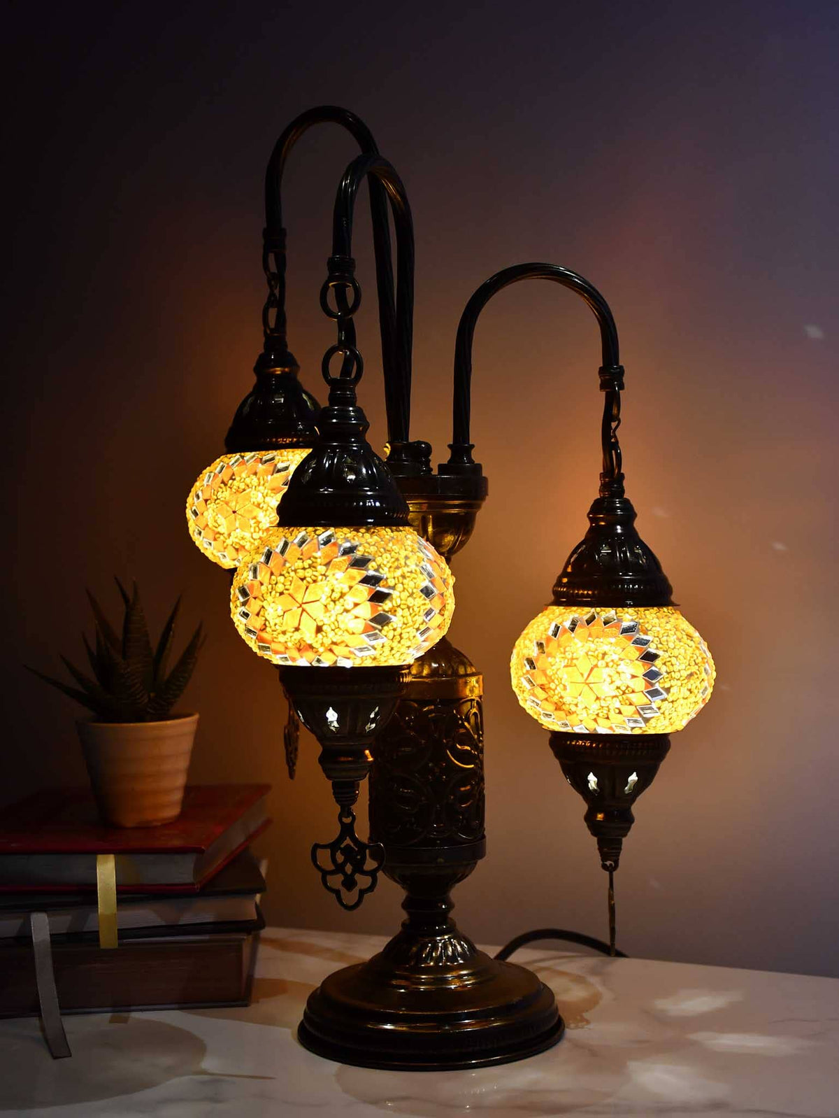 Turkish Mosaic Table Lamp Triple X Small Orange Star Lighting Sydney Grand Bazaar 