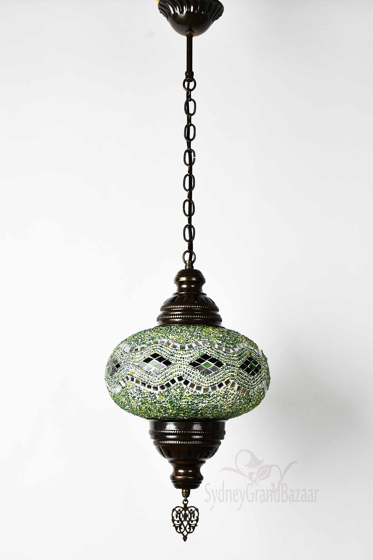 Turkish Pendant Light Long Kilim Design Green B4 Lighting Sydney Grand Bazaar 