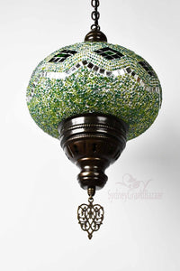 Turkish Pendant Light Long Kilim Design Green B4 Lighting Sydney Grand Bazaar 