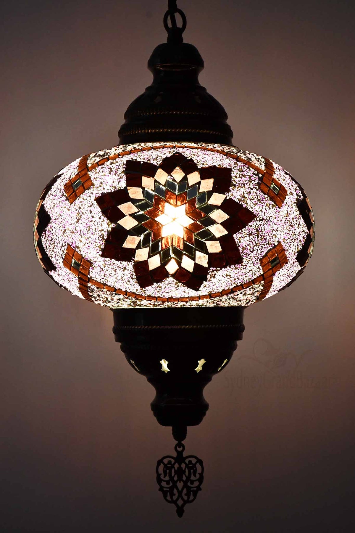 Turkish Pendant Light Star Beads Pink Maroon B4 Lighting Sydney Grand Bazaar 