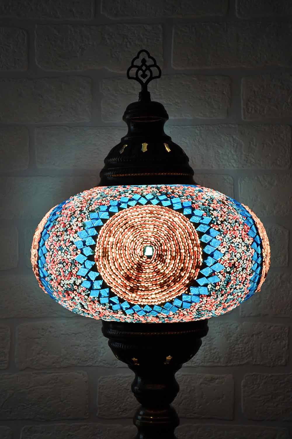 Turkish Table Lamp Large Aqua Pink Round Lighting Sydney Grand Bazaar 