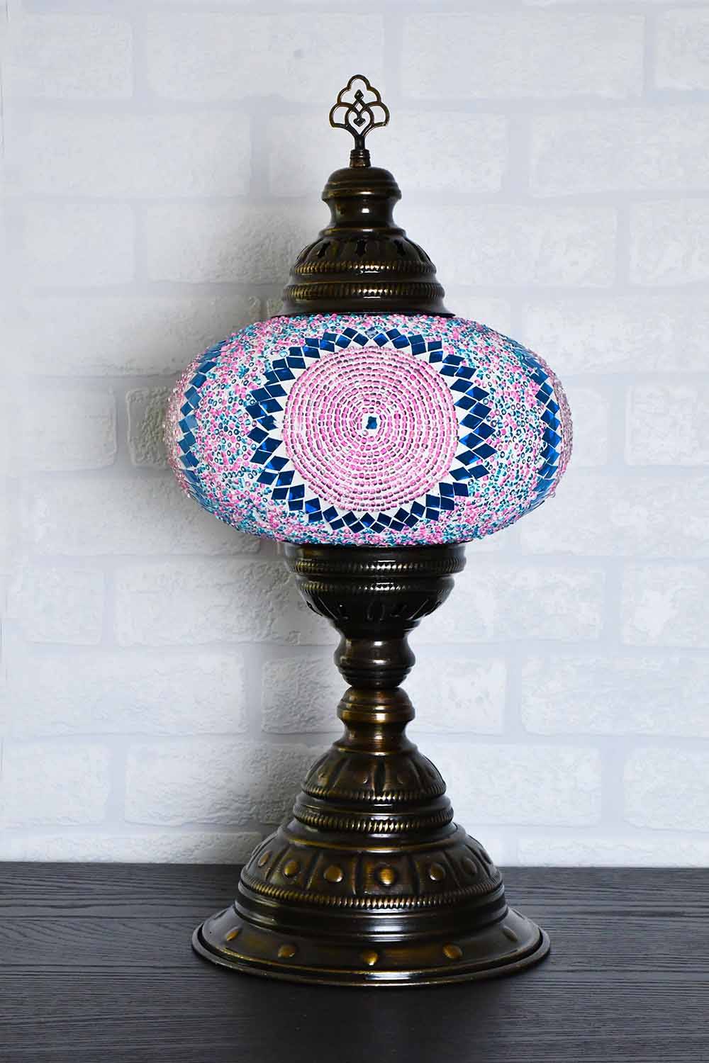 Turkish Table Lamp Large Aqua Pink Round Lighting Sydney Grand Bazaar 