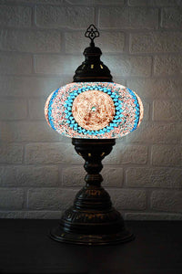 Turkish Table Lamp Large Aqua Pink Round Lighting Sydney Grand Bazaar 