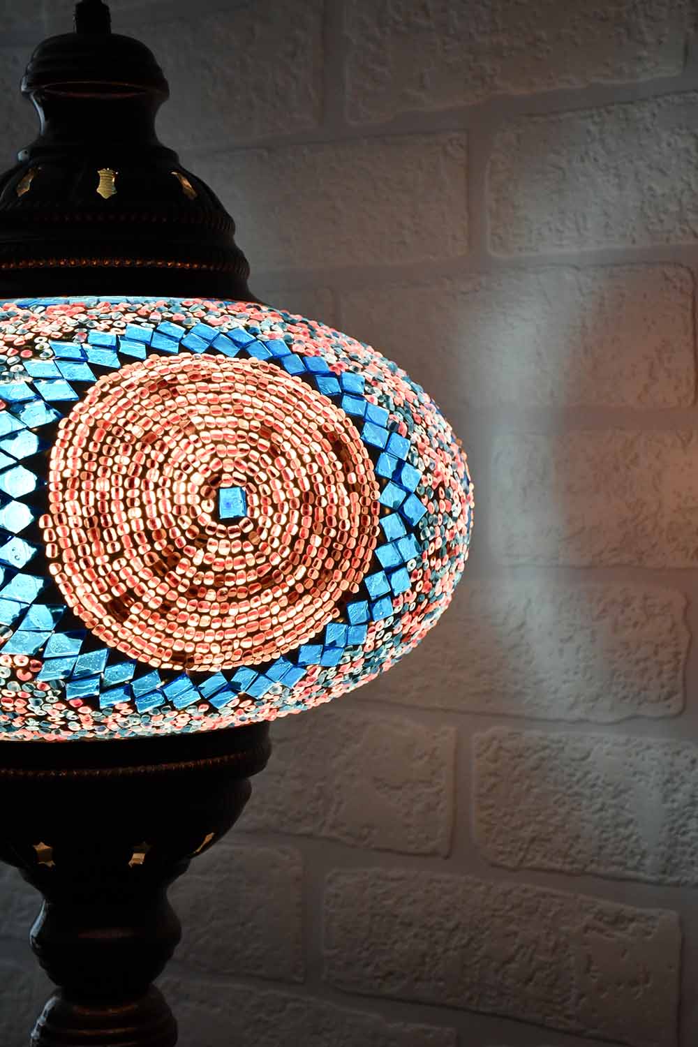 Turkish Table Lamp Large Aqua Pink Round Lighting Sydney Grand Bazaar 