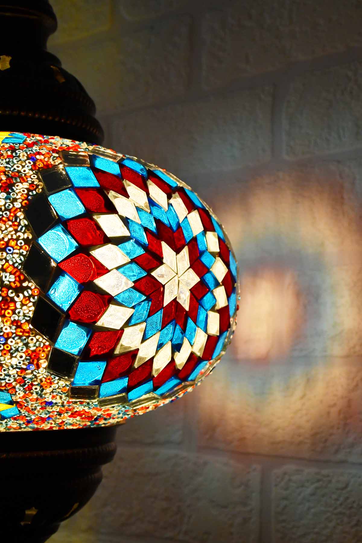 Turkish Table Lamp Large Multicoloured Aqua Red Lighting Sydney Grand Bazaar 