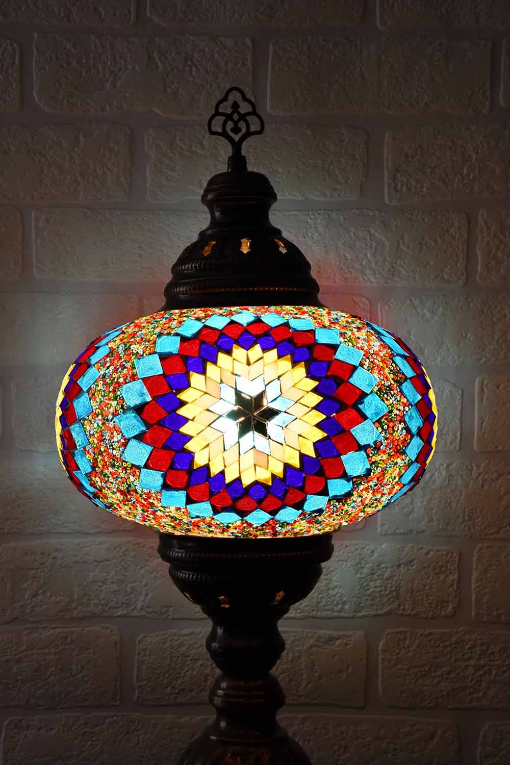 Turkish Table Lamp Large Multicoloured Aqua Red Star Lighting Sydney Grand Bazaar 