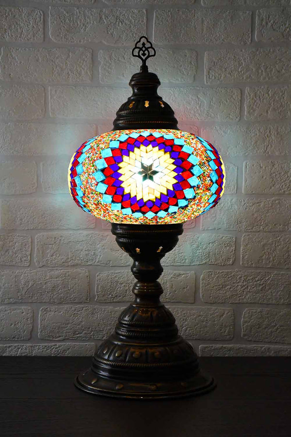 Turkish Table Lamp Large Multicoloured Aqua Red Star Lighting Sydney Grand Bazaar 