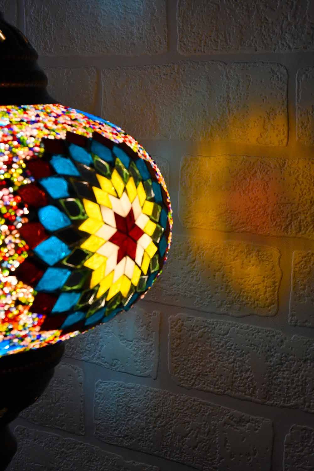 Turkish Table Lamp Large Multicoloured Aqua Round Star Lighting Sydney Grand Bazaar 