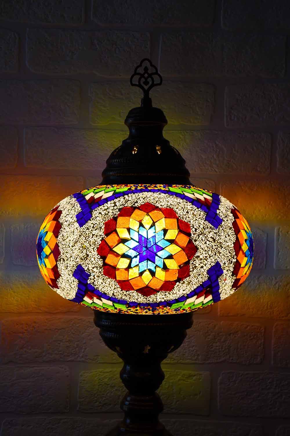 Turkish Table Lamp Large Multicoloured Blue White Star Lighting Sydney Grand Bazaar 