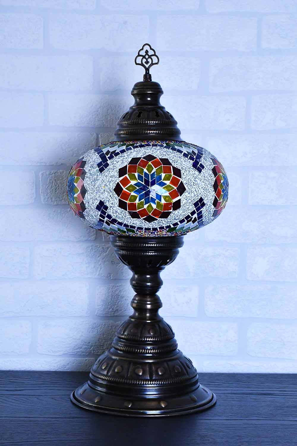 Turkish Table Lamp Large Multicoloured Blue White Star Lighting Sydney Grand Bazaar 