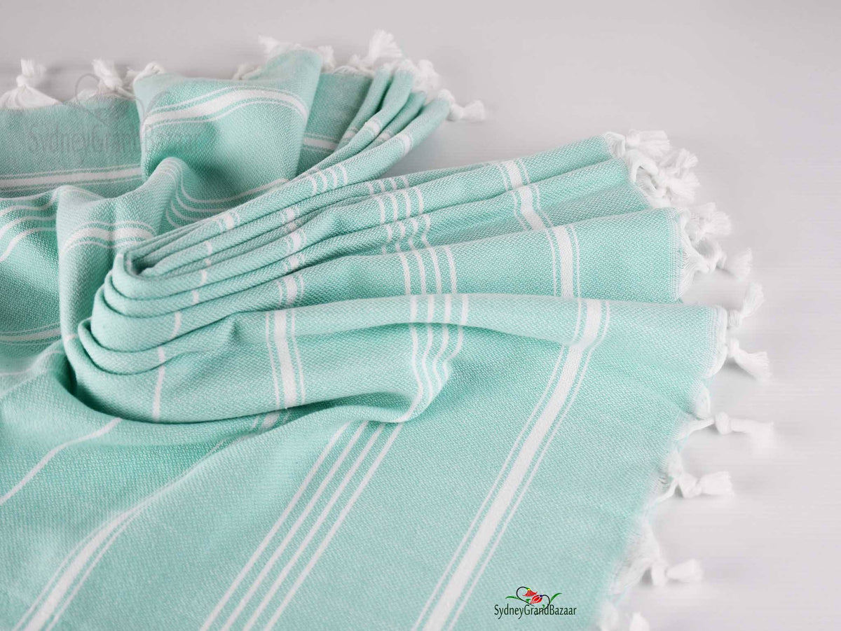 Turkish Tea Towel Classic Striped Set of 4 Turkish Towel Sydney Grand Bazaar Mint 