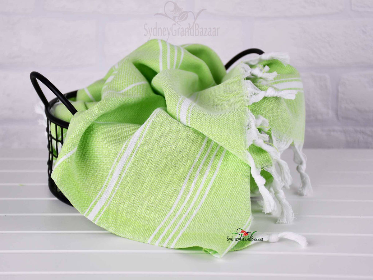 Turkish Tea Towel Classic Striped Set of 4 Turkish Towel Sydney Grand Bazaar Lime 