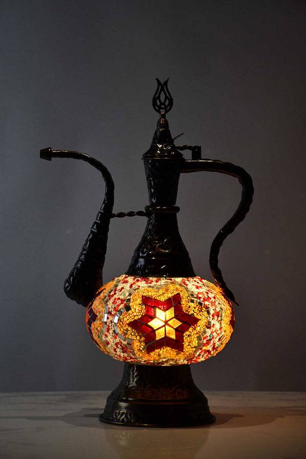 Turkish Teapot Mosaic Lamp Colourful Star Beads Orange 1 Lighting Sydney Grand Bazaar 