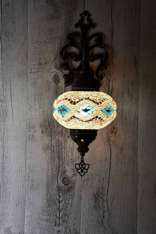 Turkish Wall Light Single Aqua White Kilim Lighting Sydney Grand Bazaar 