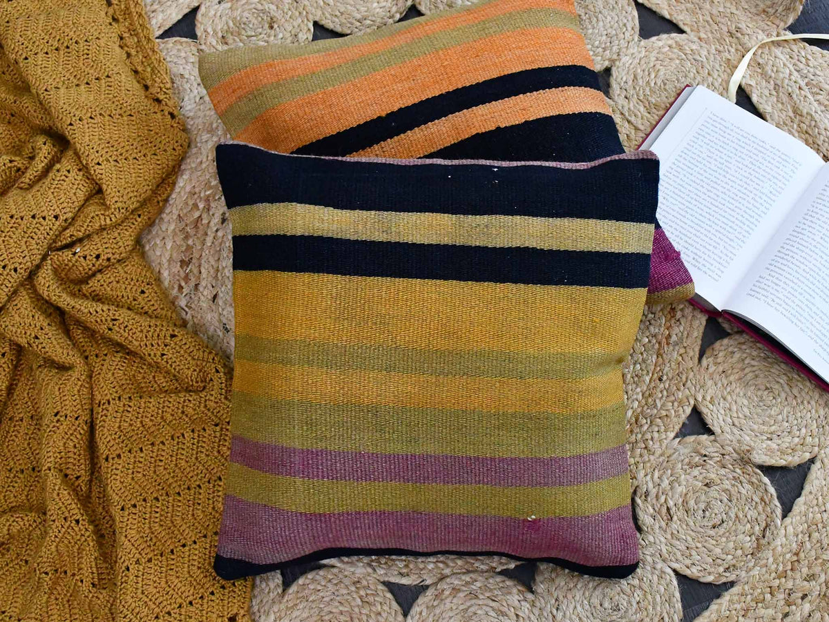 Vintage Kilim Cushion Cover Colourful Stripe Design 3 Textile Sydney Grand Bazaar 