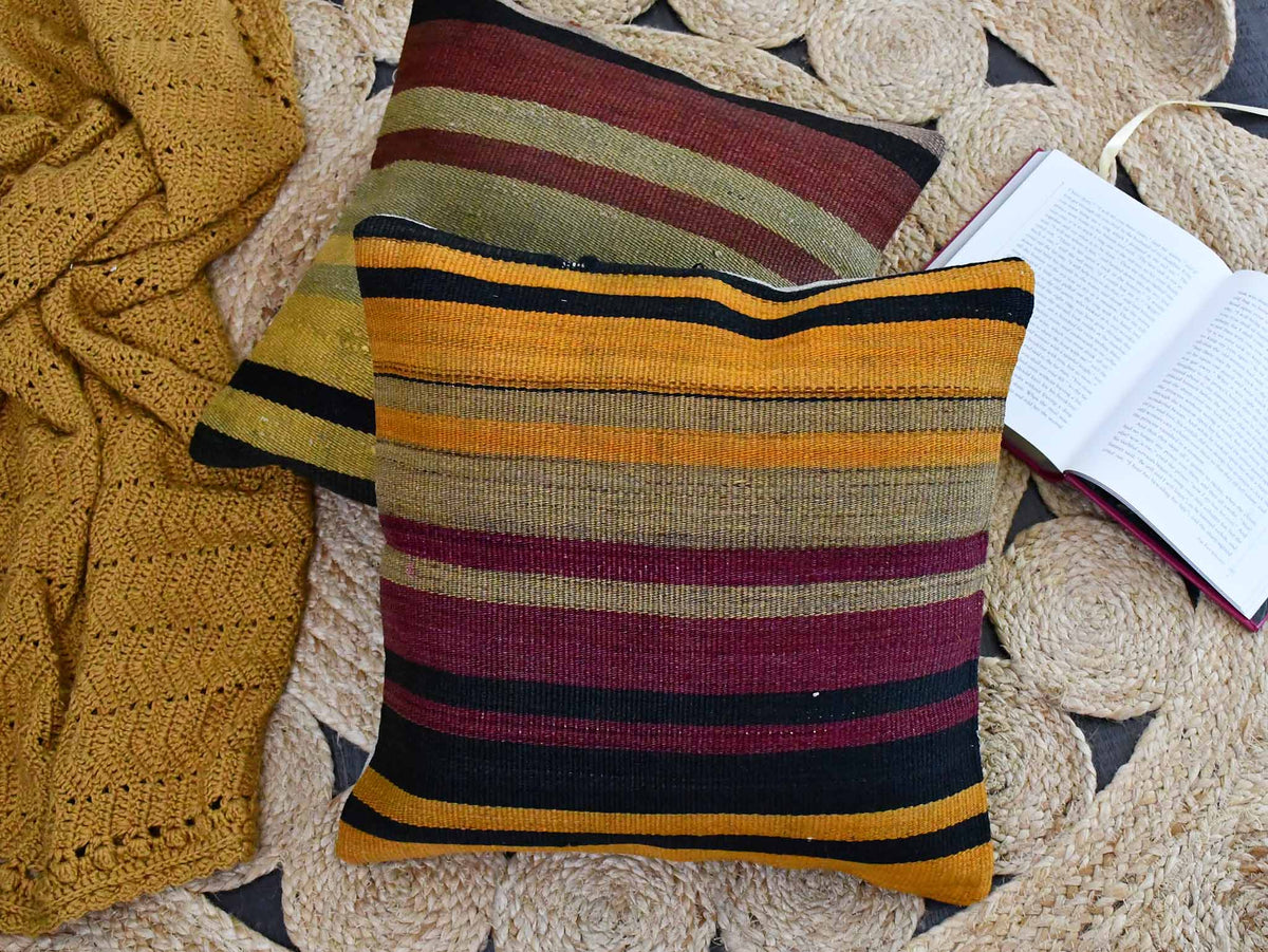 Vintage Kilim Cushion Cover Colourful Stripe Design 4 Textile Sydney Grand Bazaar 