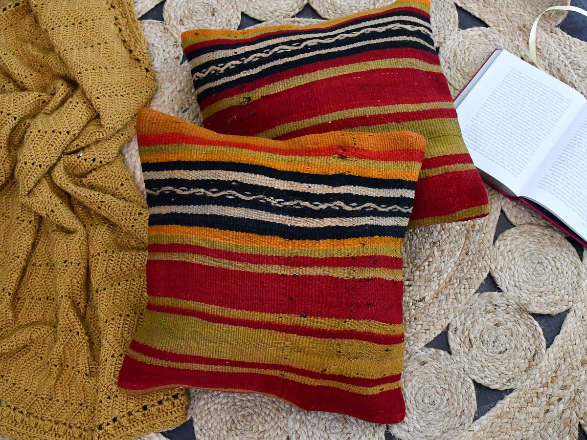 Vintage Kilim Cushion Cover Colourful Stripe Design 5 Textile Sydney Grand Bazaar 